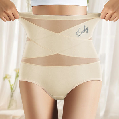 1pcs High Waisted Women's Panties Breathable Mesh Cross Tummy Cinching Ice Silk No Trace Triangle Panties Tummy Tuck Shape
